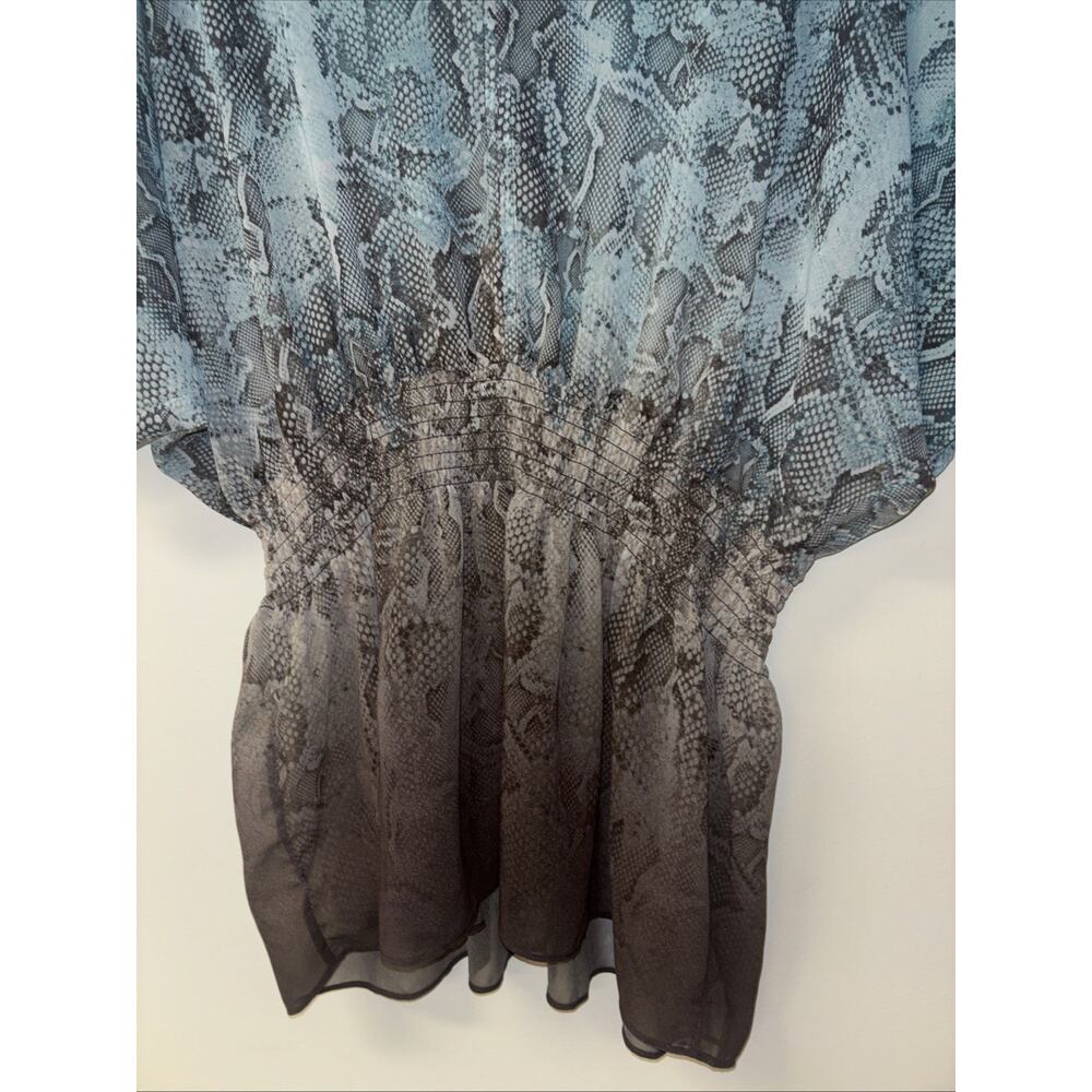 Monograph Sz Sm Snake Skin Print Teal Brown Blouse Sheer Swim Cover‎ Up Beachy - Picture 4 of 5